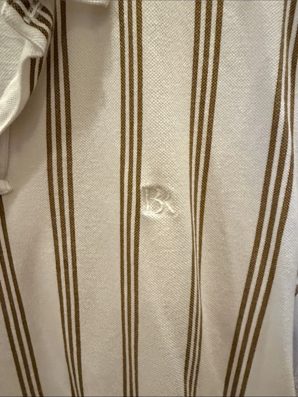 Banana Republic White Polo with Tan Vertical Stripes